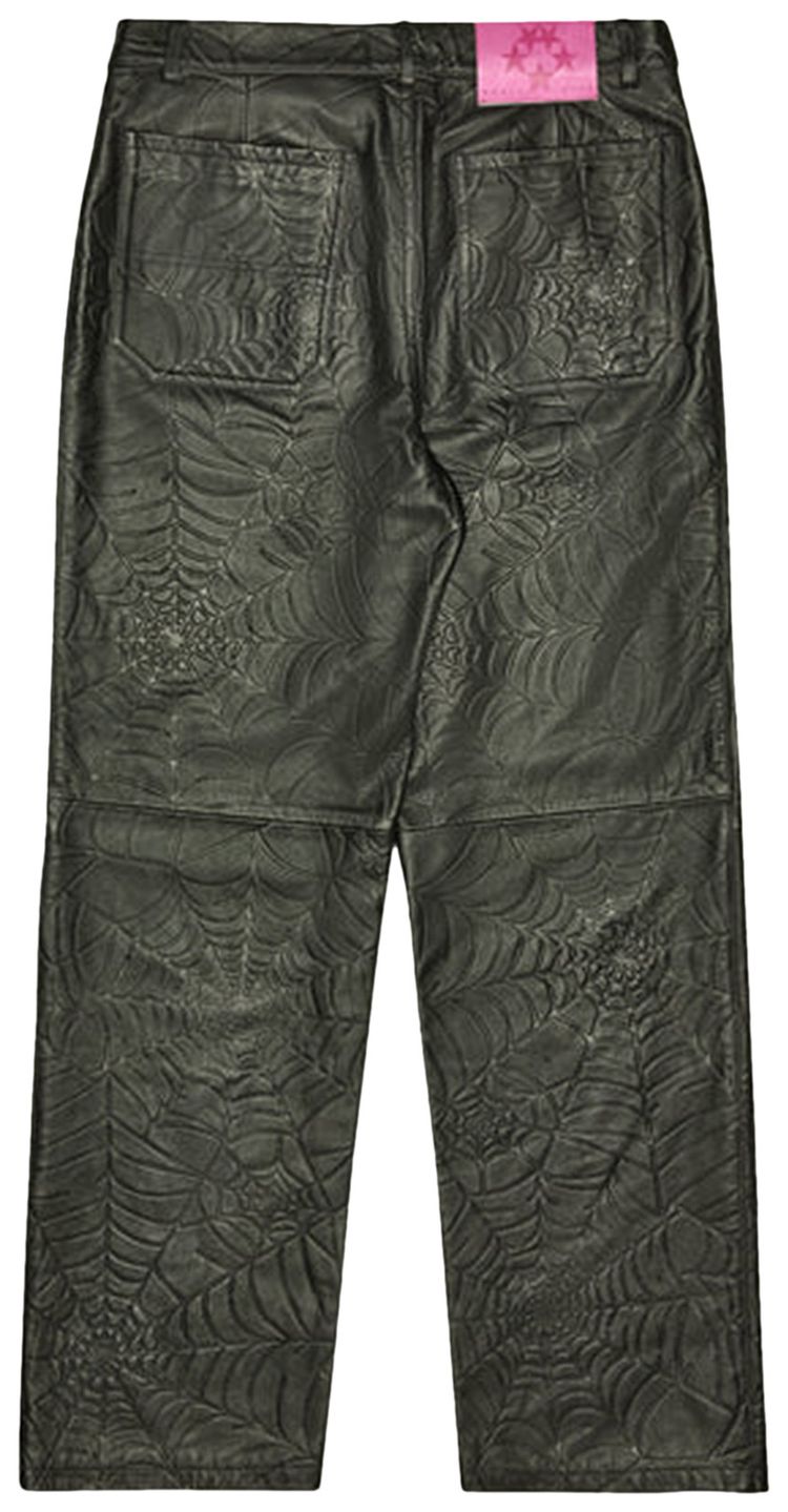 Sp5der Debossed Web Leather Pant Black