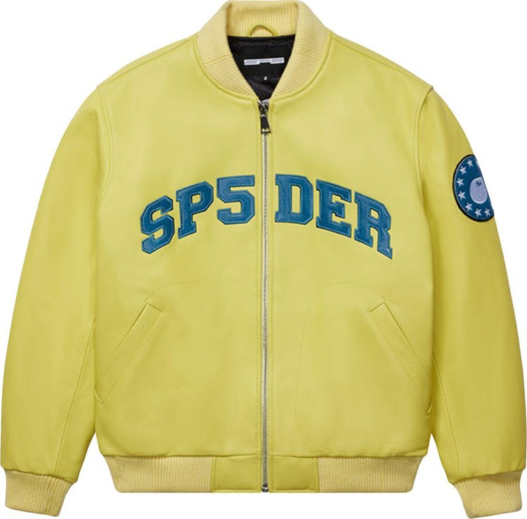Sp5der Leather Logo Bomber Jacket 'Yellow'