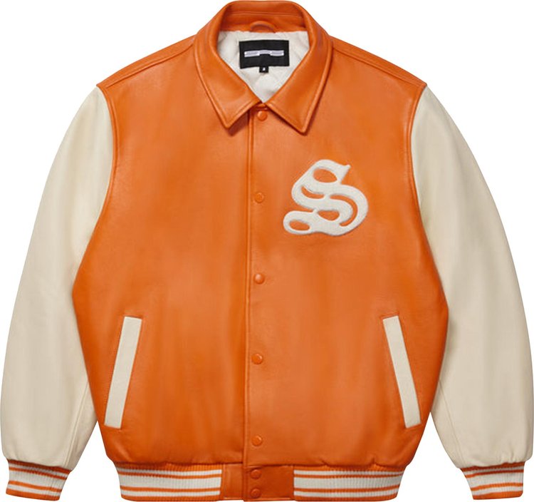 Sp5der Leather Varsity Jacket 'Orange'