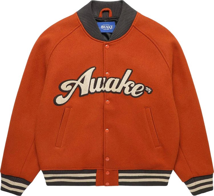 Awake NY Melton Logo Varsity Jacket Rust