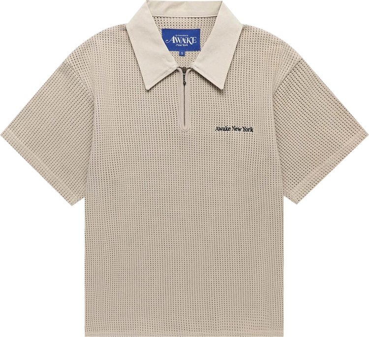 Awake NY Open Knit Embroidered Polo Cream