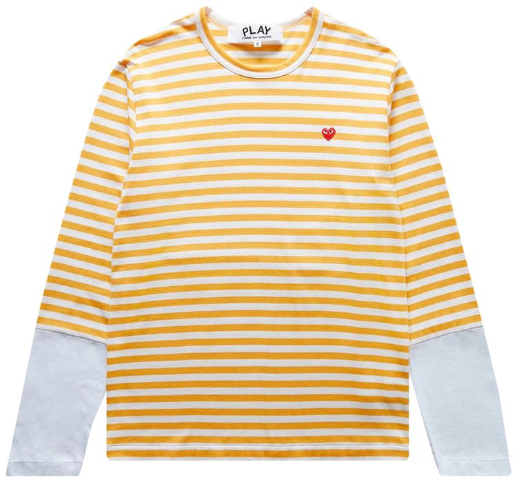 Comme des Garcons PLAY Striped White Sleeve T Shirt YellowWhite
