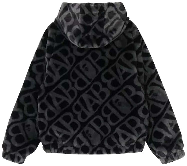 BAPE Sport Monogram Fake Fur Hoodie Jacket Black