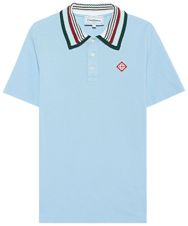 Casablanca Mint Stripe Knit Collar Polo Shirt Pale Blue