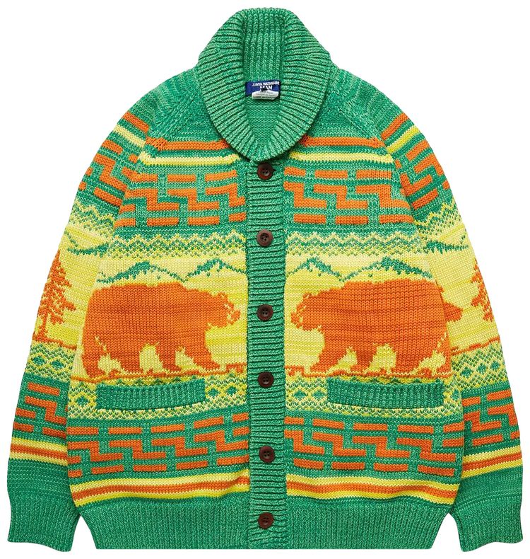 Junya Watanabe Patterned Intarsia Knit Cardigan 'Green/Yellow/Orange'