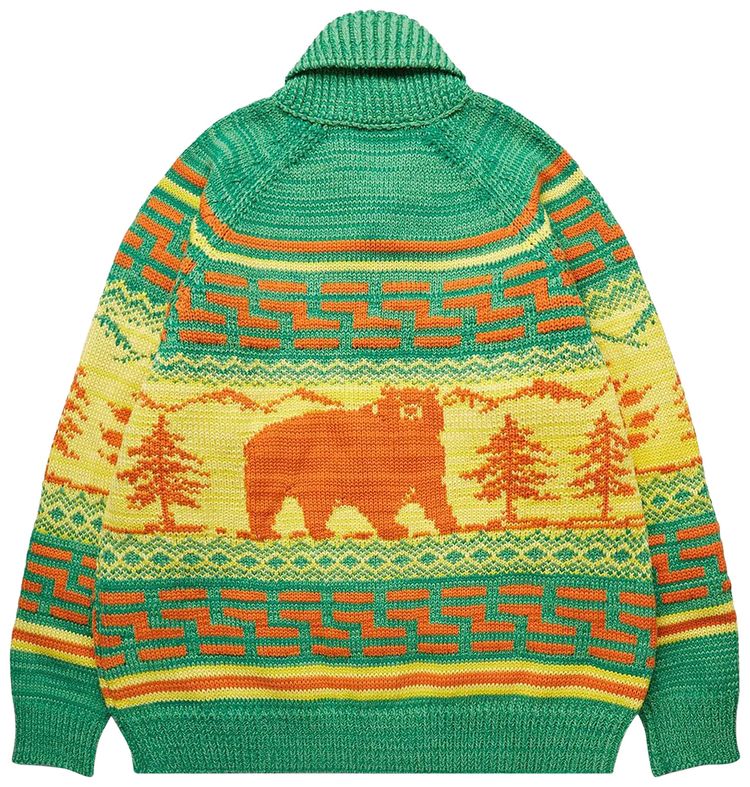 Junya Watanabe Patterned Intarsia Knit Cardigan GreenYellowOrange