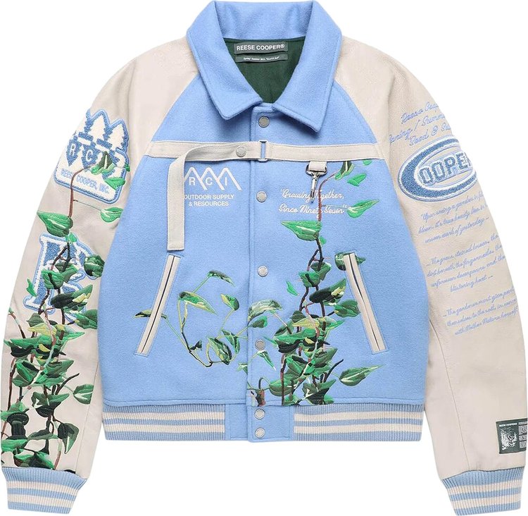 Reese Cooper Embroidered Vines Varsity Jacket 'Sky Blue'