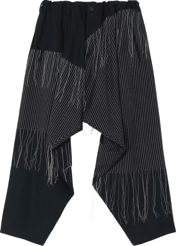 Yohji Yamamoto Pour Homme Embroidered Pin Stripe Draped Pants 'Black'