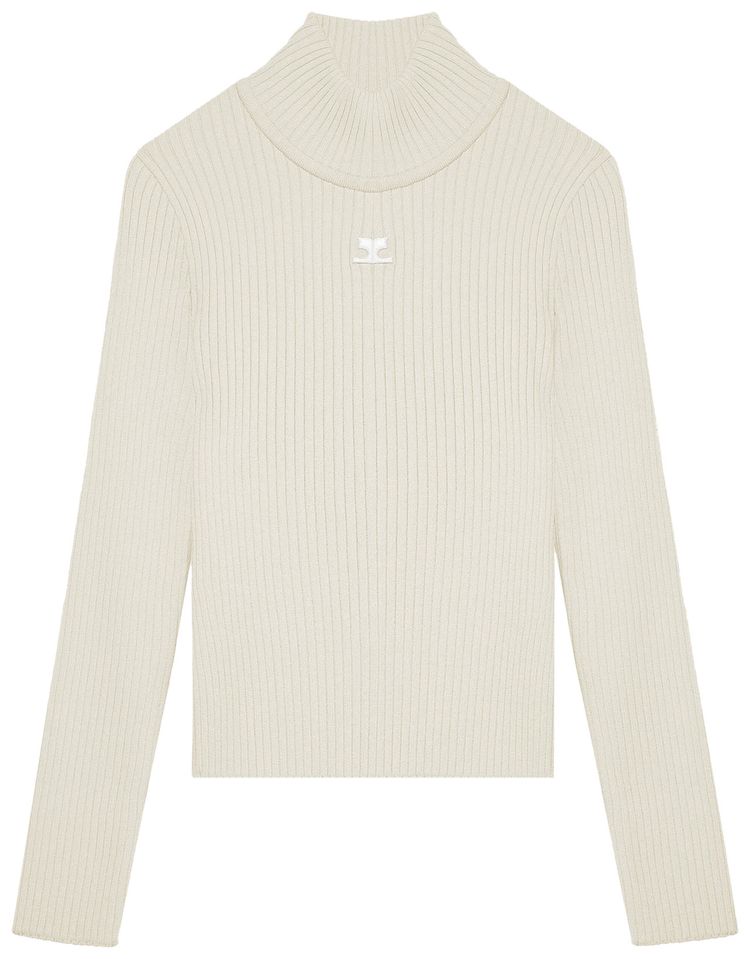 Courreges Mockneck Rib Knit Sweater Oats