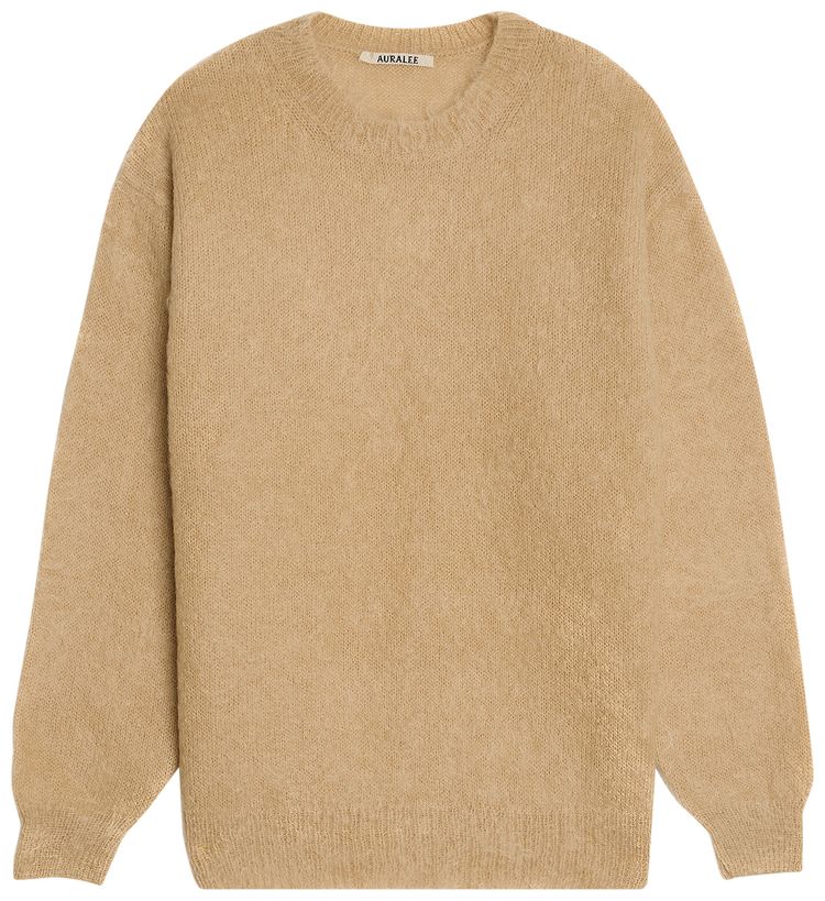 Auralee Brushed Super Kid Mohair Knit Crewneck Beige