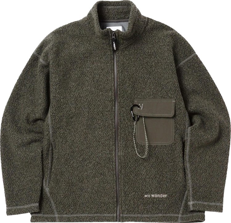 And Wander Wool Jacquard Zip Jacket 'Khaki'