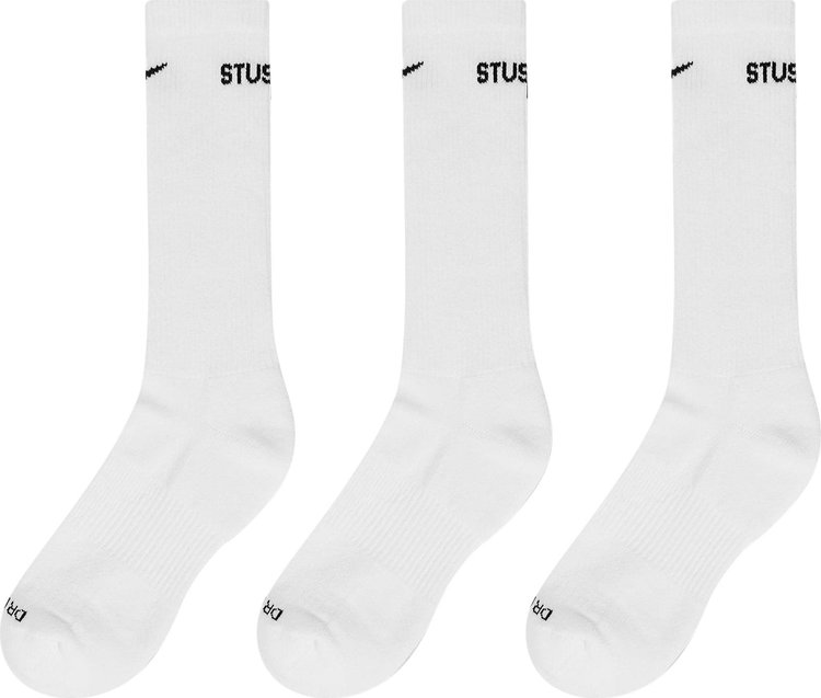 Stussy x Nike Dri Fit Crew Sock 3 Pack White