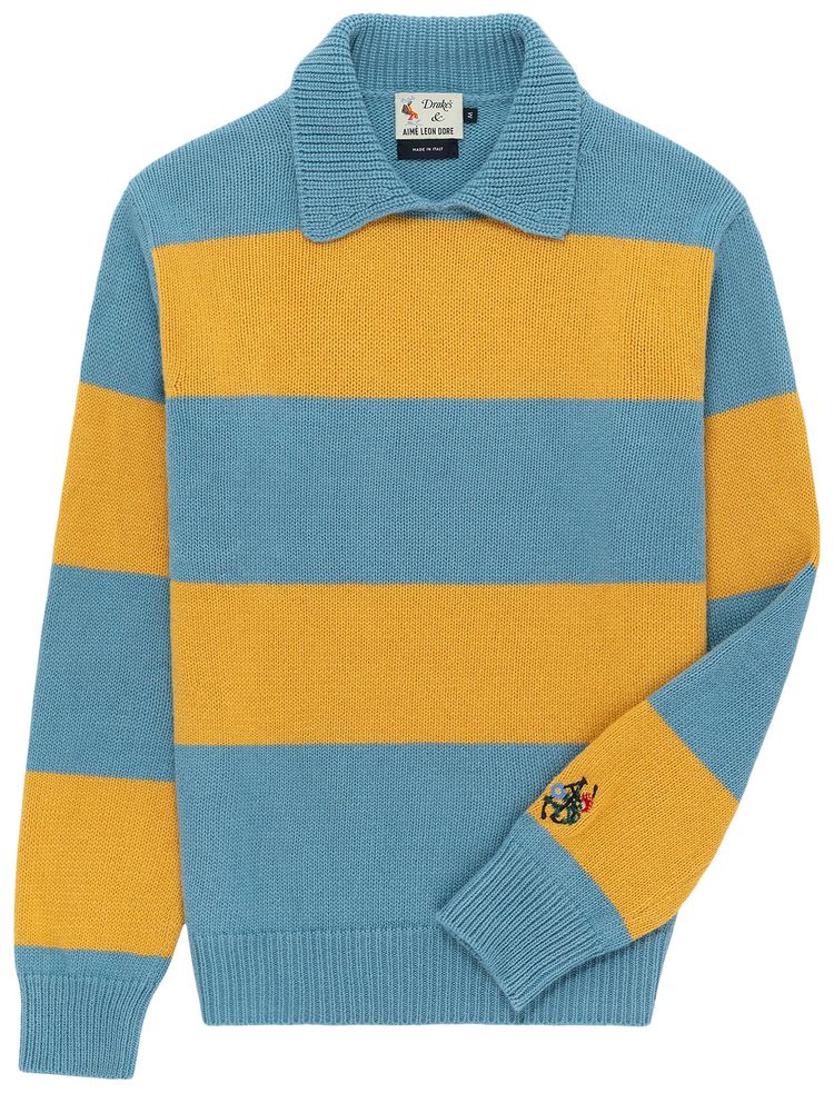 Aime Leon Dore x Drakes Striped Integral Collar Sweater Azure