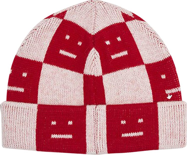 Acne Studios Kids Logo Beanie Deep RedFaded Pink Melange