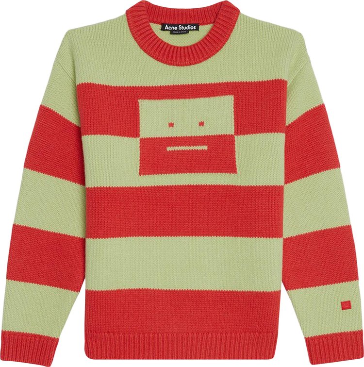 Acne Studios Kids Face Crewneck Sweater Sharp RedPale Green