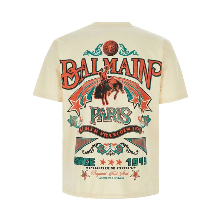 Balmain Back Western Print T Shirt CreamMulticolor