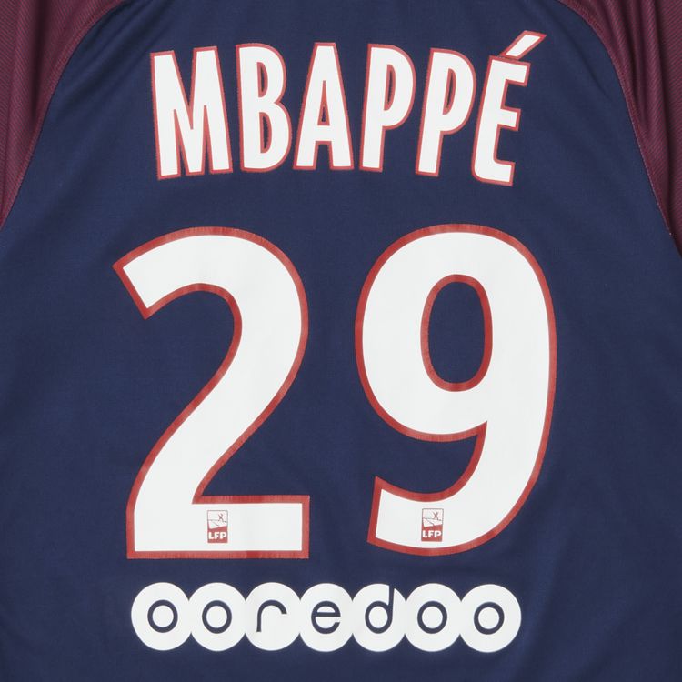 Pre Owned Paris Saint Germain Mbappe 29 Home Stadium Jersey NavyBurgundy