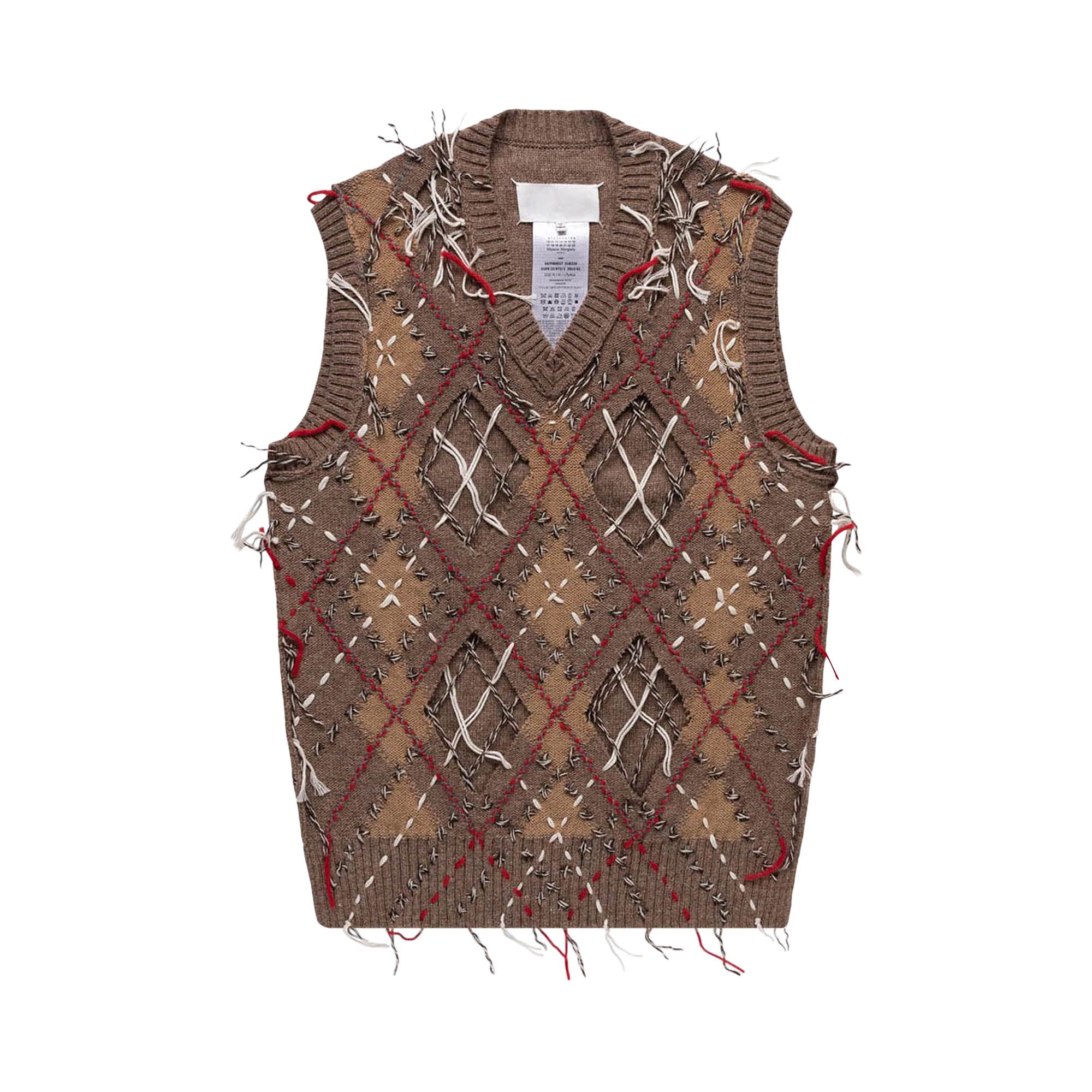 Buy Maison Margiela Sweater Vest With Cut Outs And Fringe 'Walnut