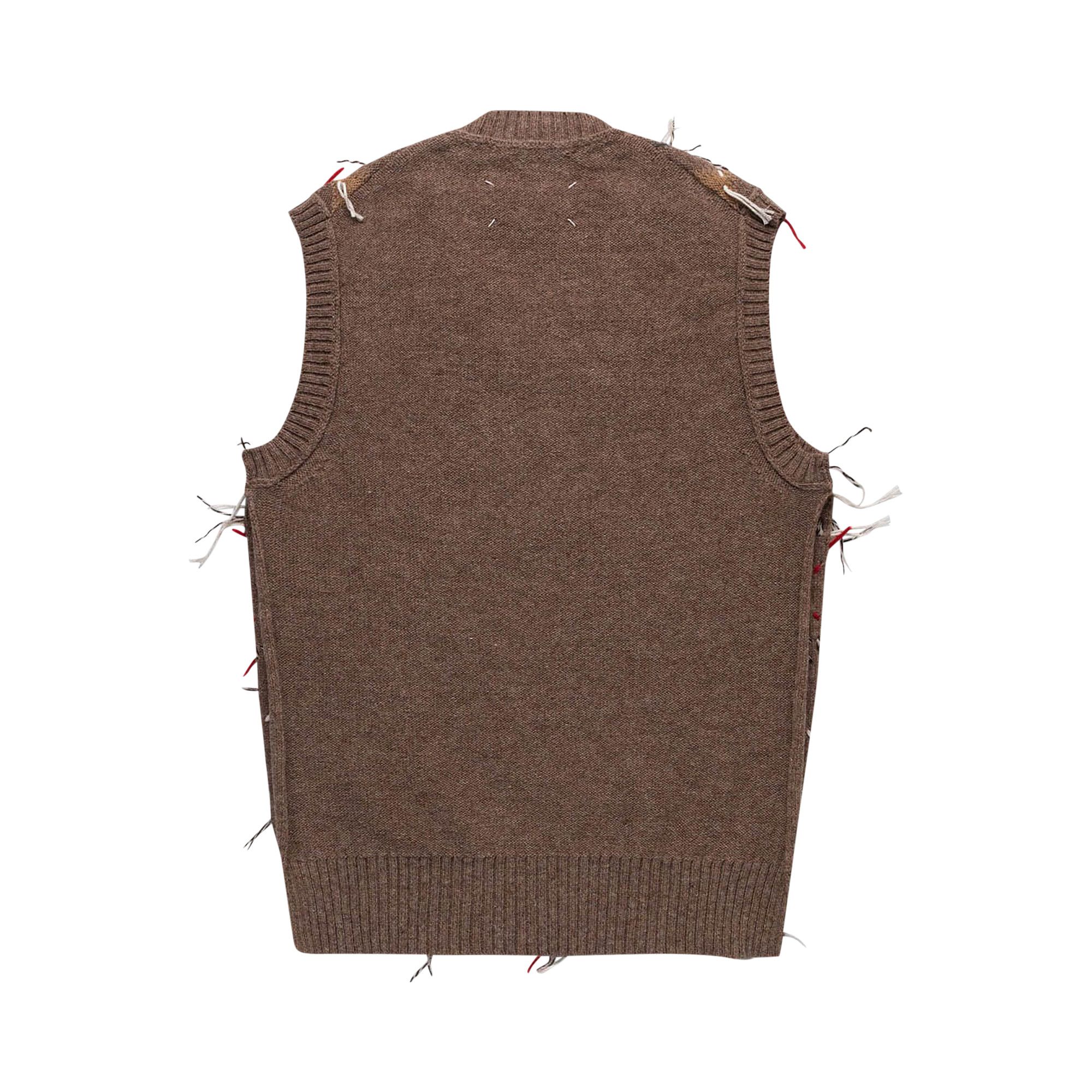 Buy Maison Margiela Sweater Vest With Cut Outs And Fringe 'Walnut