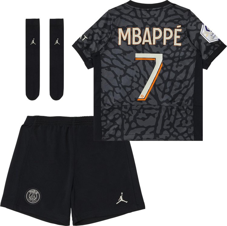 Paris Saint-Germain Little Kids x Jordan Third Stadium Mbappé Ligue 1 Print Jersey Kit 'Black'