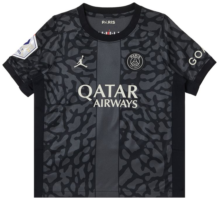 Paris Saint Germain Little Kids x Jordan Third Stadium Mbappe Ligue 1 Print Jersey Kit Black