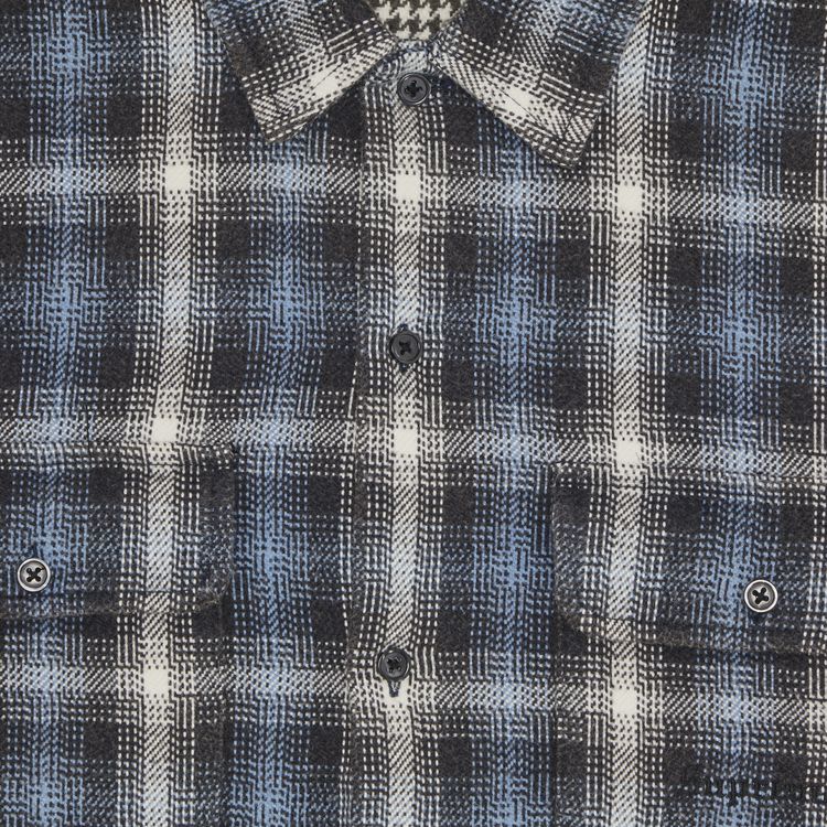 Supreme Houndstooth Plaid Flannel Shirt Navy