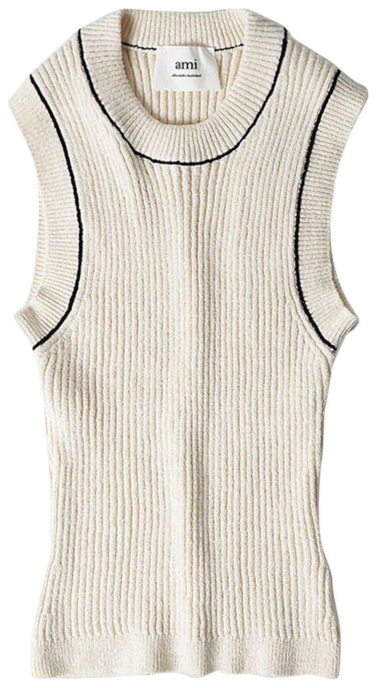 Ami Ribbed Sleeveless Vest 'Natural White'