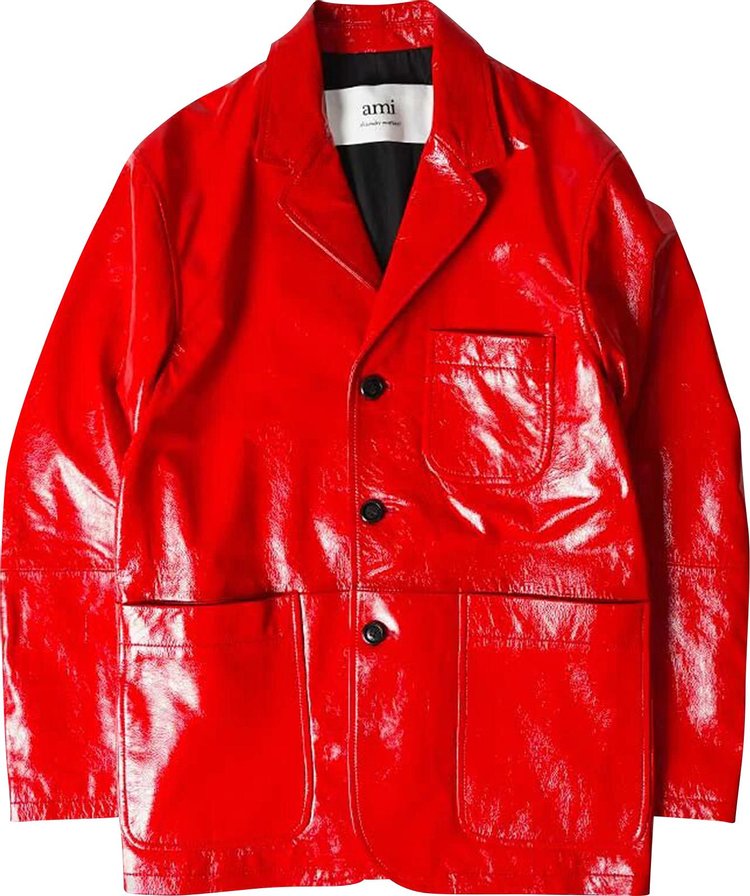 Ami Leather Jacket 'Scarlet Red'