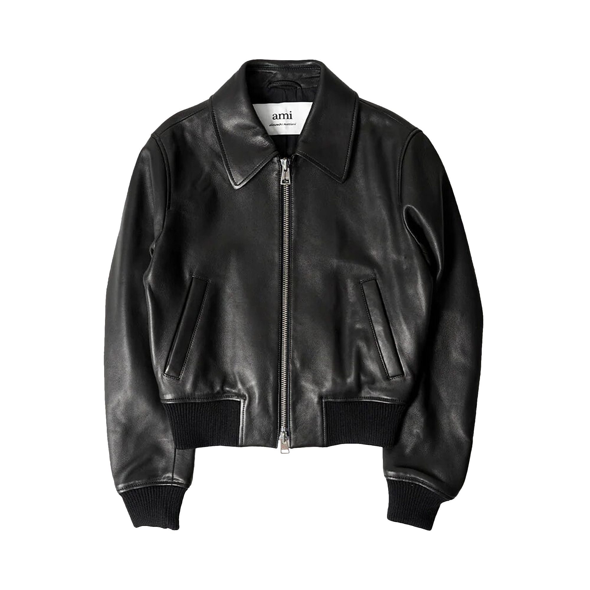 Buy Ami Zip Leather Jacket 'Black' - UJK008 552 001 | GOAT