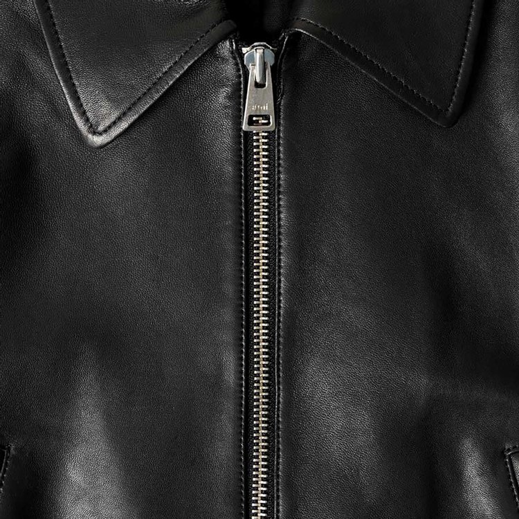 Ami Zip Leather Jacket Black