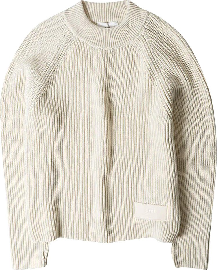 Ami Logo Label Ribbed Crewneck Ivory