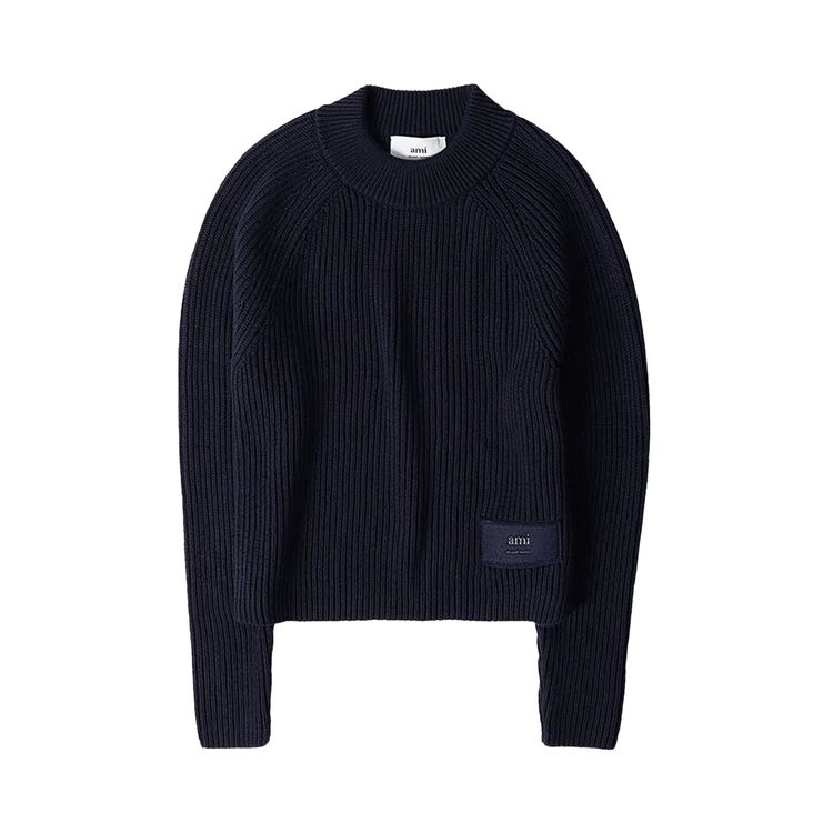 Buy Ami Label Knit Sweater 'Night Blue' - FKS024 KN0031 430 | GOAT