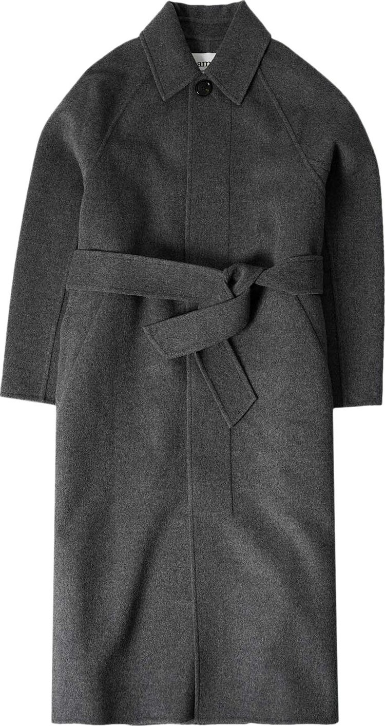 Ami Long Belted Coat Heather Grey