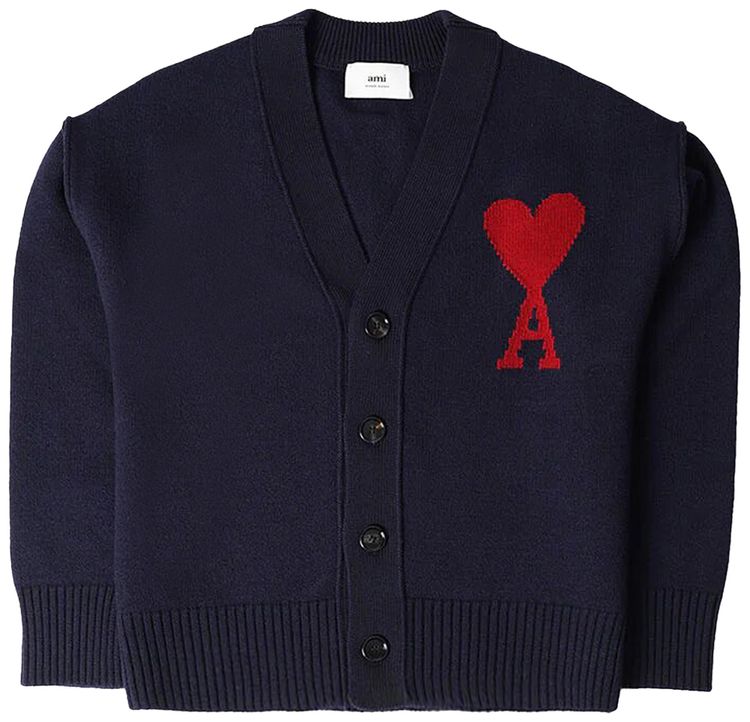 Ami Large Heart Cardigan Blue
