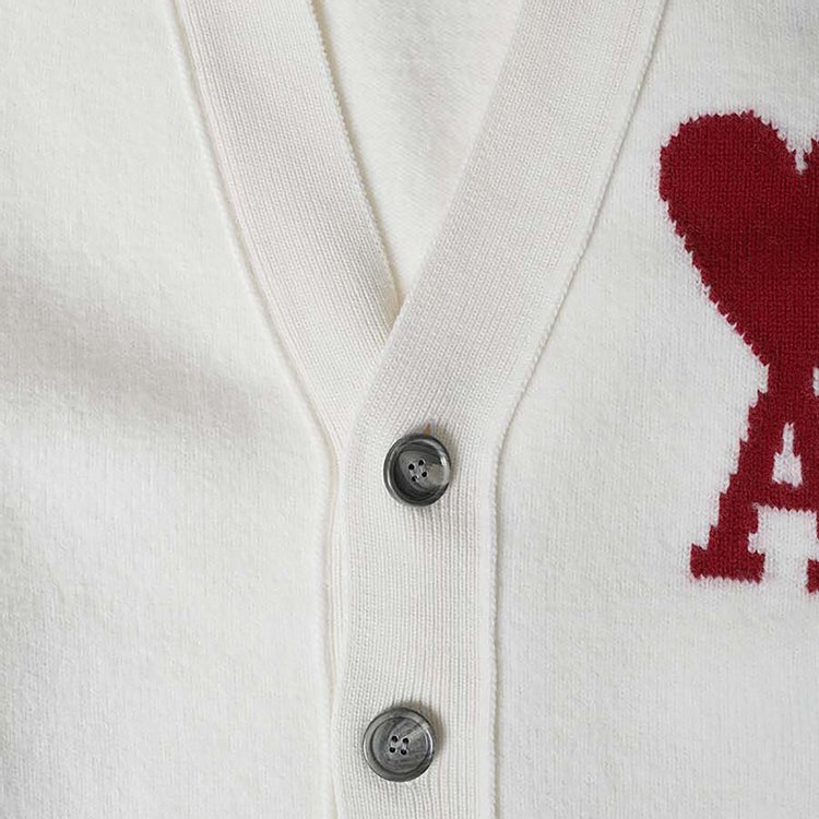 Ami Large Heart Cardigan White