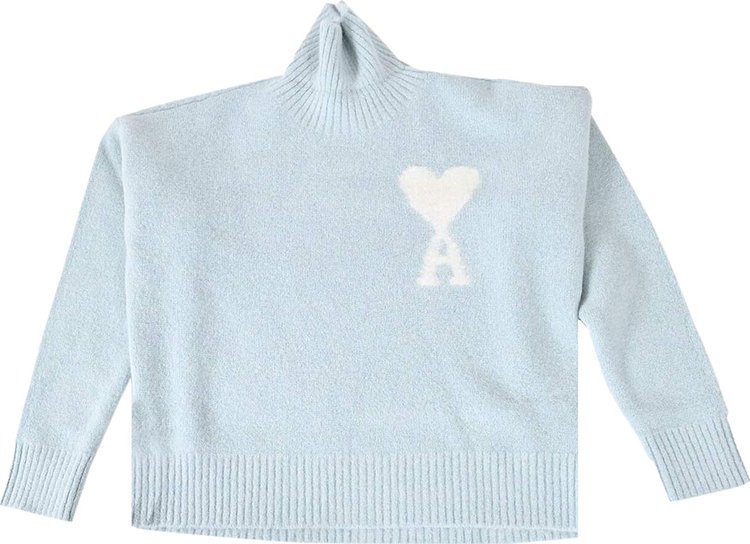 Ami High Collar Sweater Aqua MarineIvory