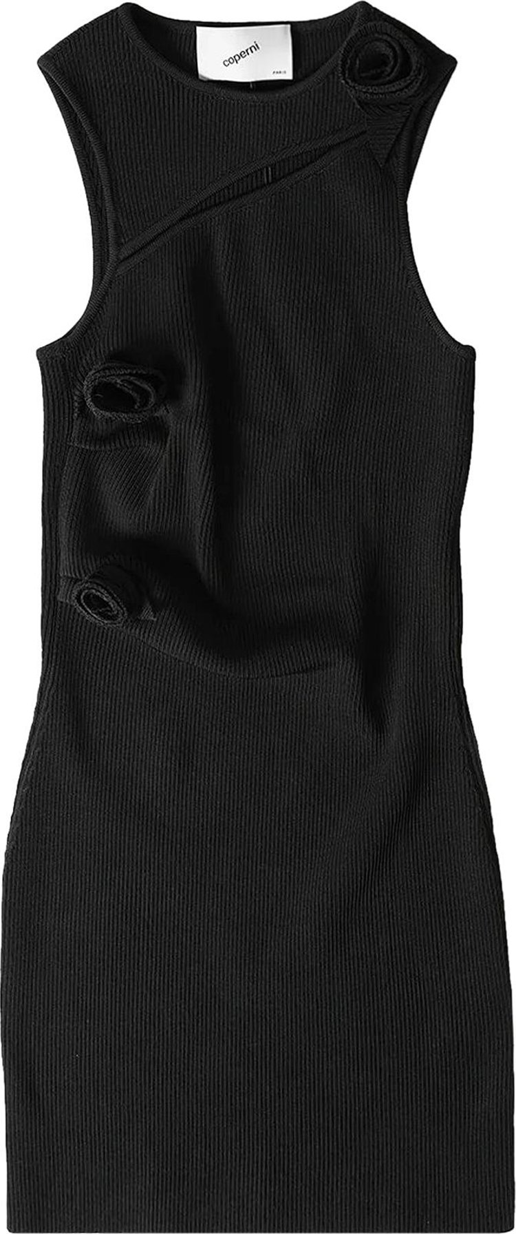 Coperni Asymmetric Flower Knit Mini Dress 'Black'