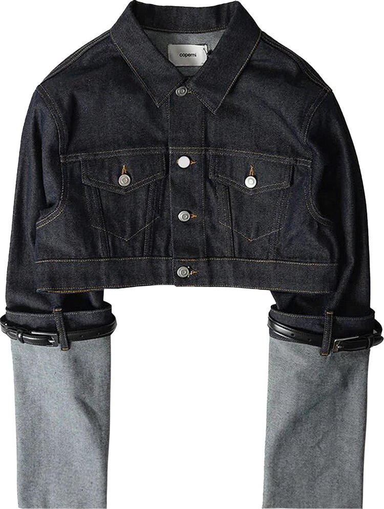 Coperni Cropped Hybrid Denim Jacket Blue