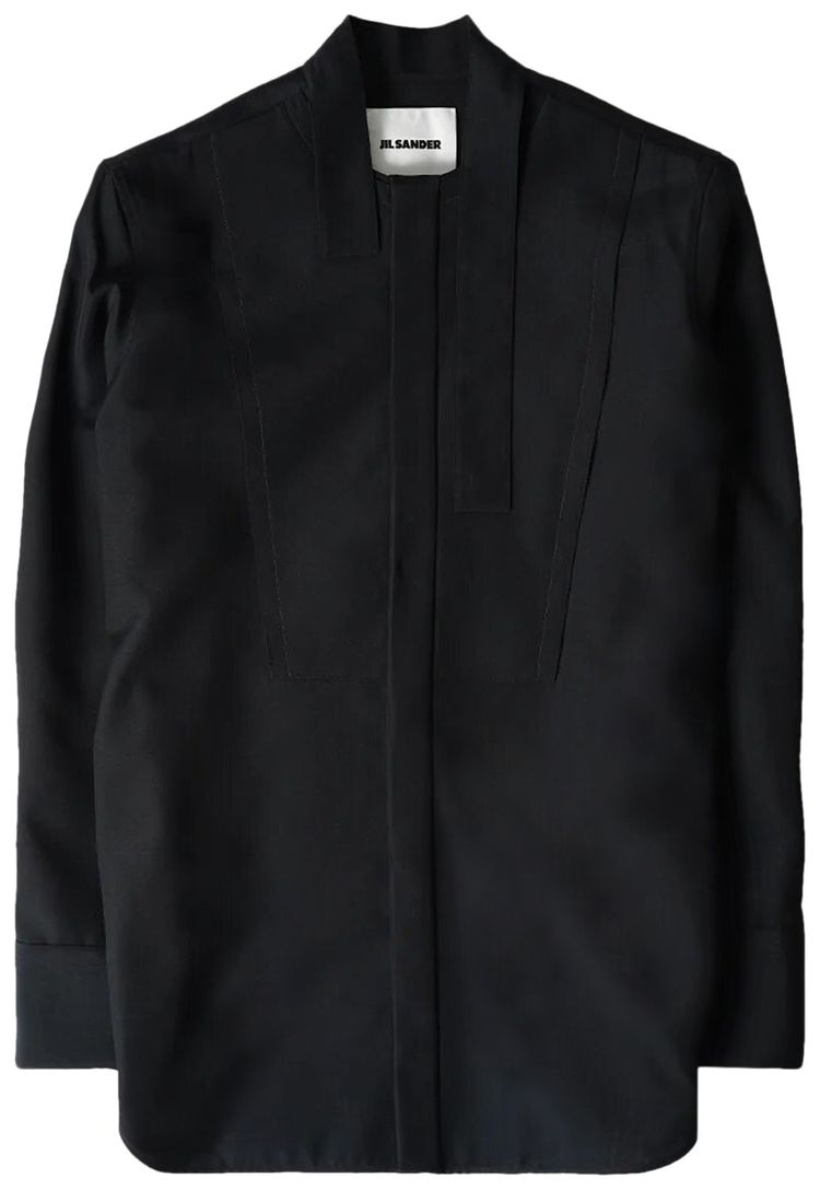 Jil Sander Longline Wool Canvas Shirt Black