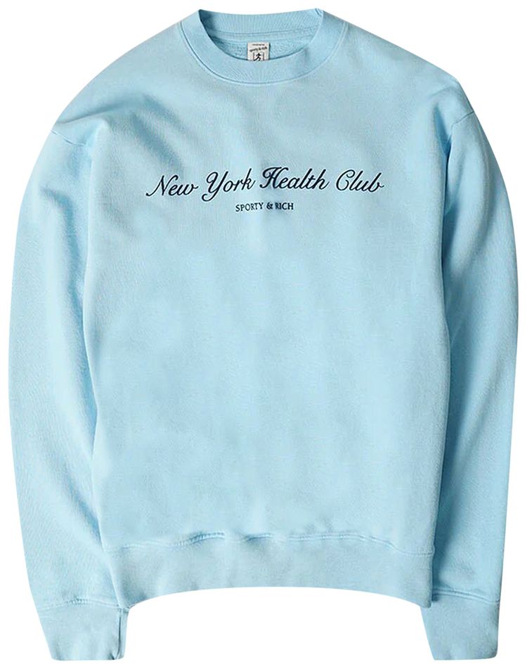 Sporty  Rich NY Health Club Flocked Crewneck H20Navy