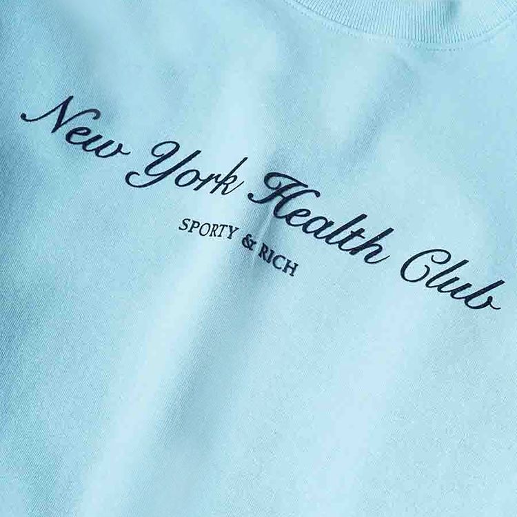 Sporty  Rich NY Health Club Flocked Crewneck H20Navy