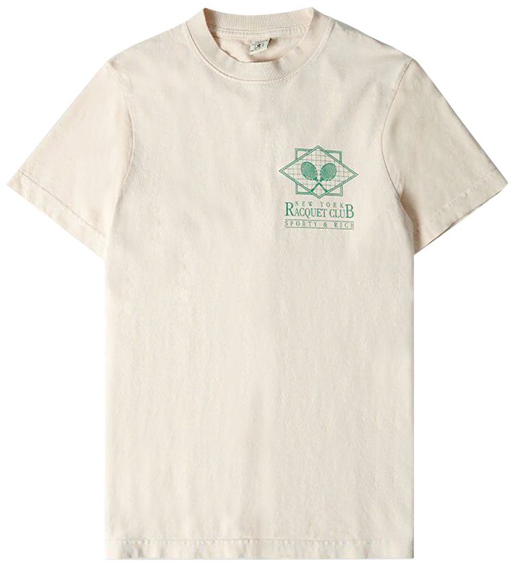 Sporty  Rich Public Racquet Club Short Sleeve T Shirt Cream