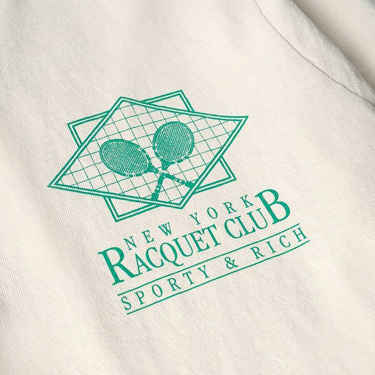 Sporty  Rich Public Racquet Club Short Sleeve T Shirt Cream
