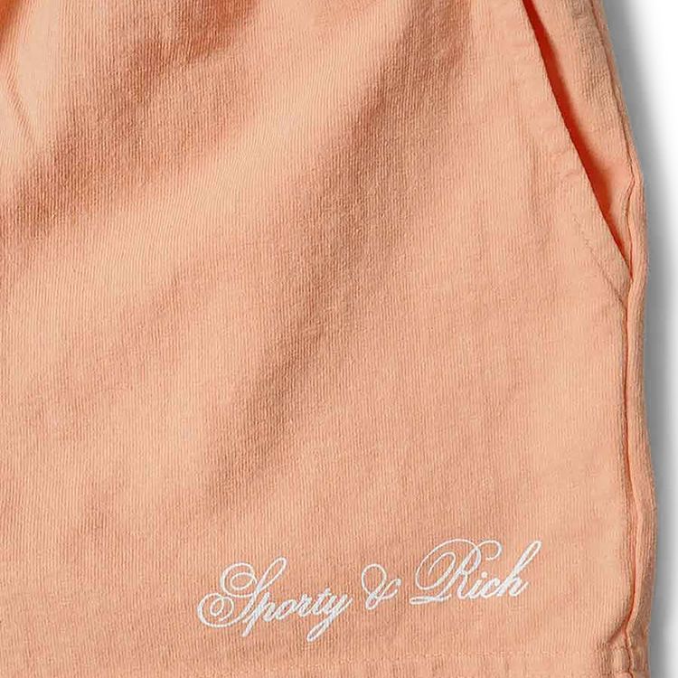Sporty  Rich Cursive Logo Disco Shorts PeachWhite