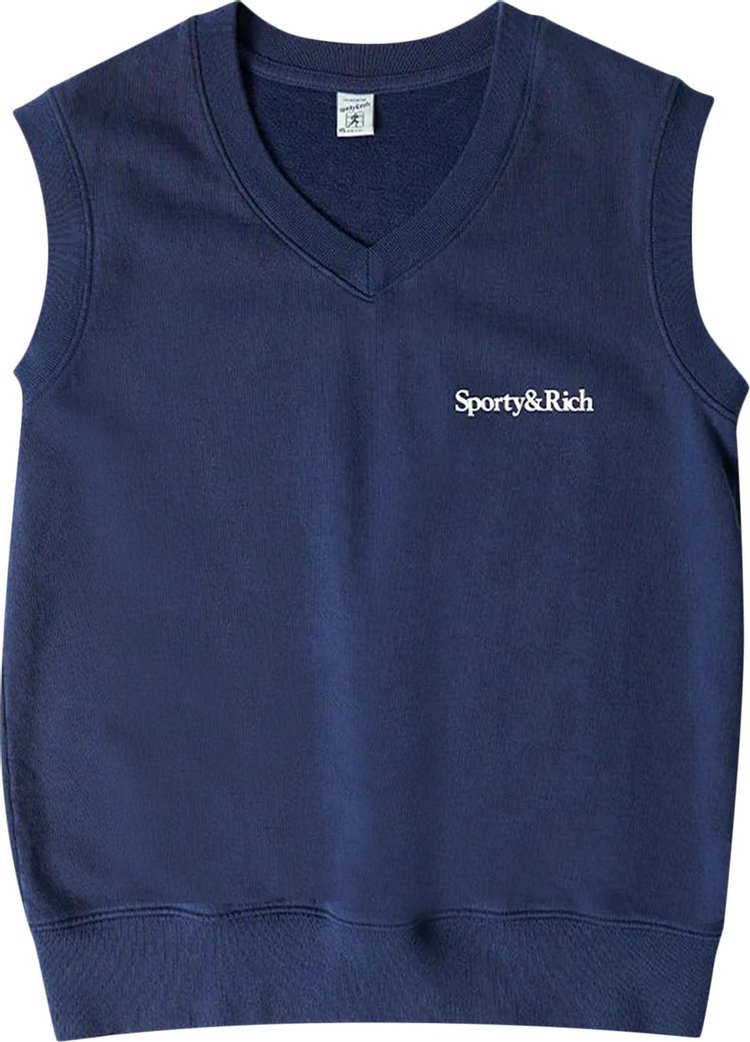 Sporty  Rich Serif Logo Knit Vest NavyWhite