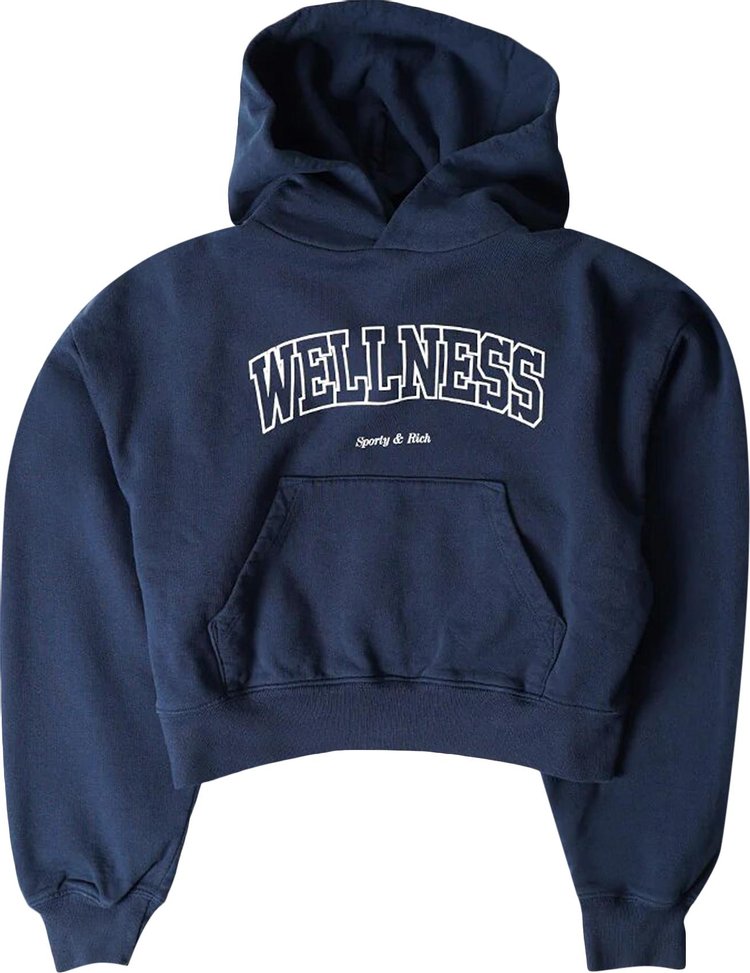 Sporty & Rich Wellness Ivy Cropped Hoodie 'Navy/White'