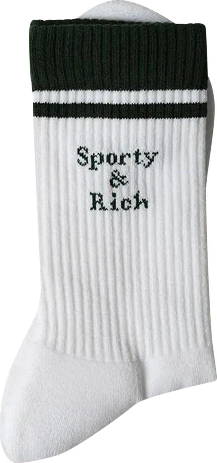 Sporty & Rich Logo Print Ribbed Socks 'White/Green'