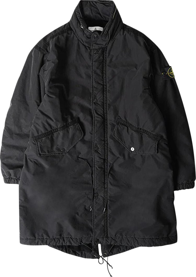 Stone Island Compass Badge Long Raincoat Black