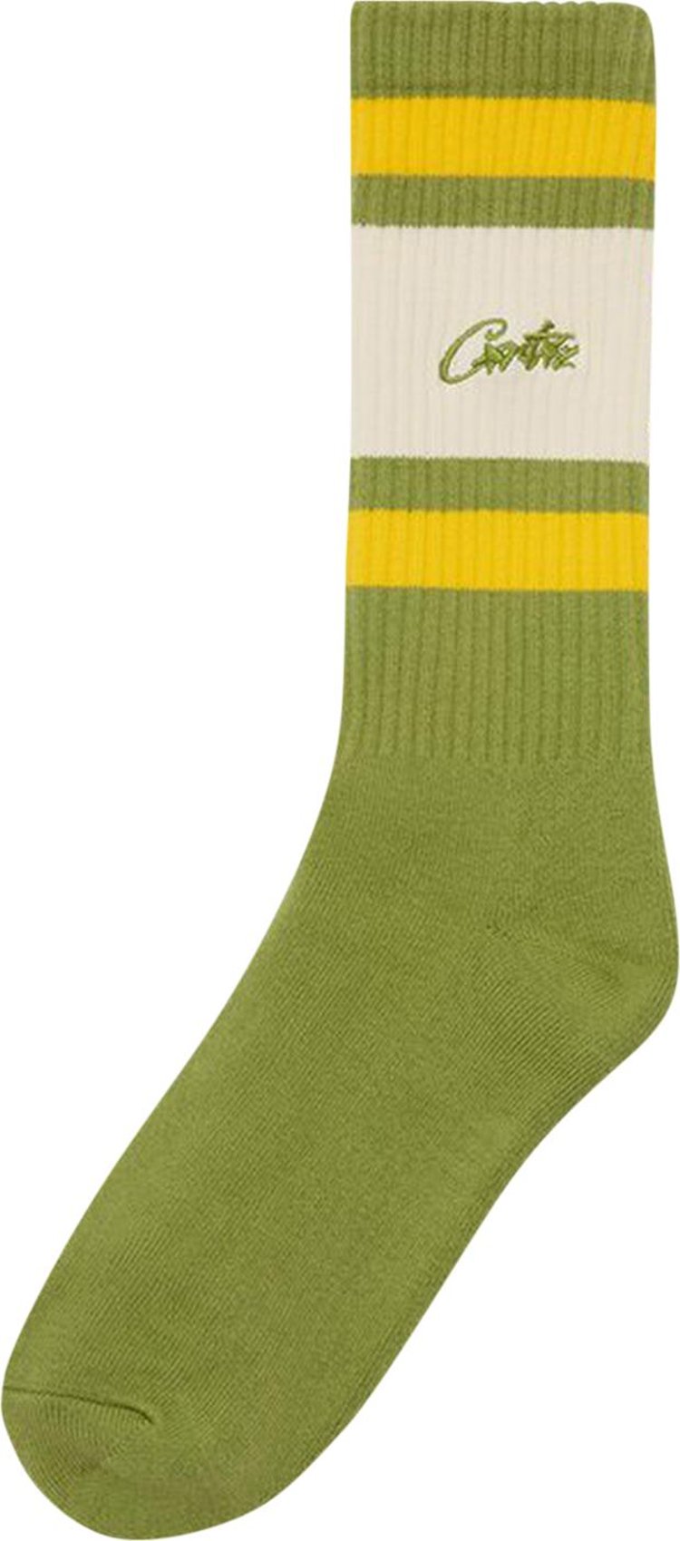 Corteiz Retro Sock 'Army Green/Yellow/Cream'