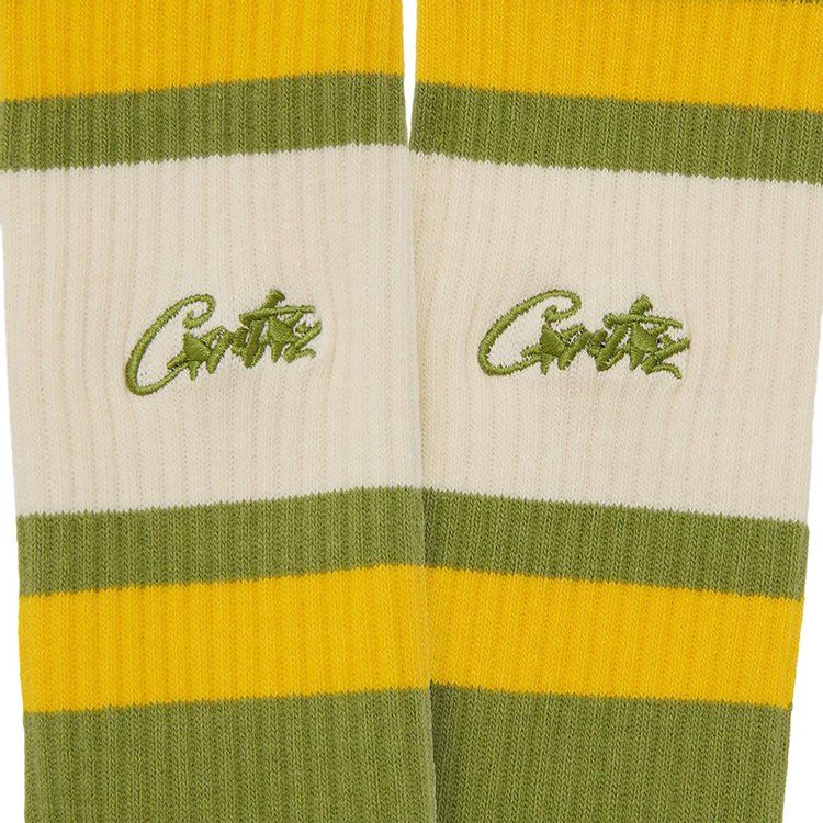 Corteiz Retro Sock Army GreenYellowCream